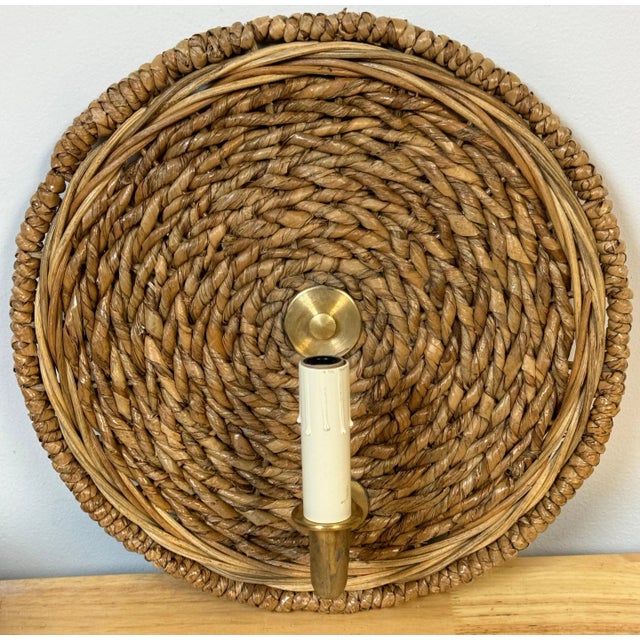 Modern French Modern Rattan & Bronze Wall Sconces, 2nd Available - a Pair For Sale - Image 3 of 10