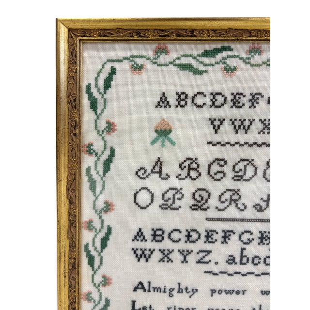 Antique Rosebuds and Bluebirds Cross Stitch Sampler Reproduction For Sale - Image 4 of 5