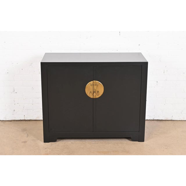 Baker Furniture Company Michael Taylor for Baker Far East Collection Black Lacquered Bar Cabinet, Newly Refinished For Sale - Image 4 of 13