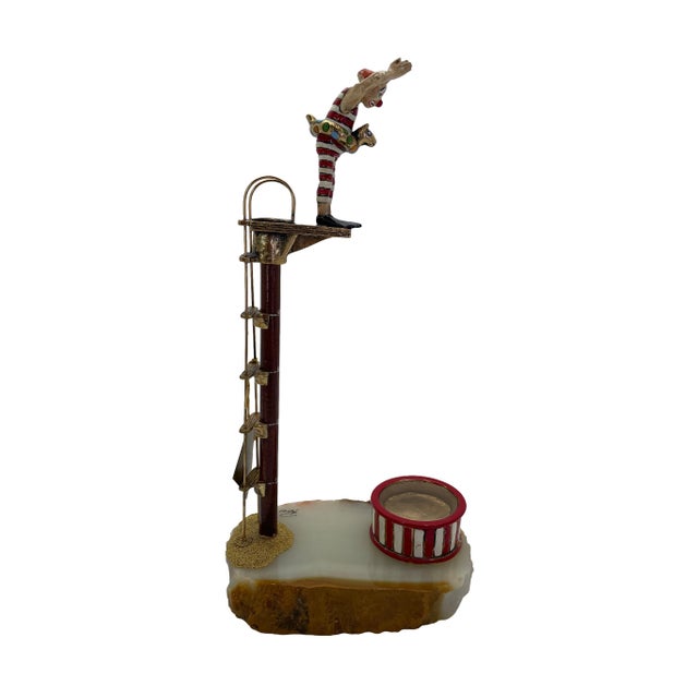 Figurative Signed Ronald A. Lee 24k Gold-Plated Clown High Diver Sculpture on Onyx Base, 1983 For Sale - Image 3 of 12