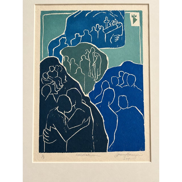 Modernist figurative relief print 1 of 5 titled *Consolation*, featuring overlapping human figures, embracing forms, and...