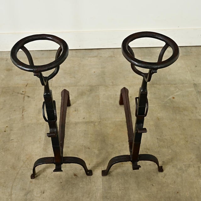 18th Century French Pair of 18th Century Wrought Iron Andirons For Sale - Image 5 of 8