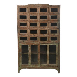 Wooden Display Cabinet with 20 Glass Compartments For Sale