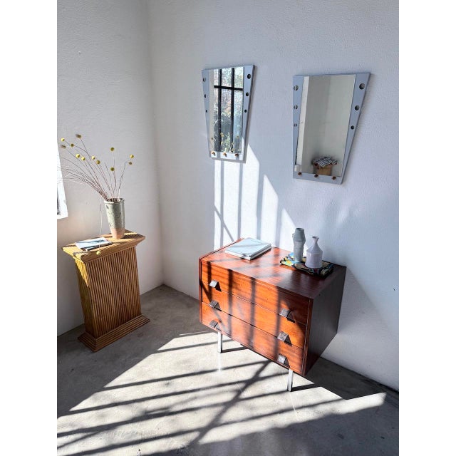 Vintage Mirrors in Chrome and Wood, 1980s, Set of 2 For Sale - Image 6 of 18