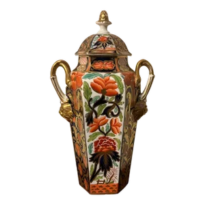 Antique Early 19th Century English Regency Coalport Porcelain Covered Vase in an Imari Palette