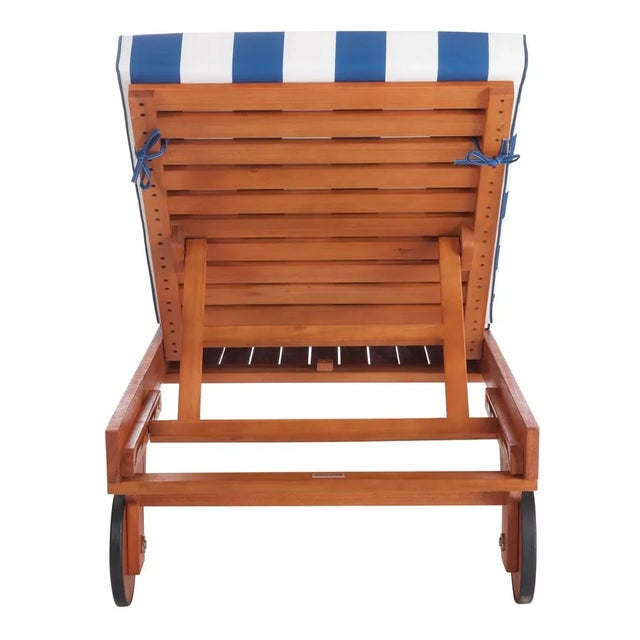 Newport Chaise Lounge Chair with Side Table, Natural/Navy Stripe Cushion For Sale - Image 10 of 11