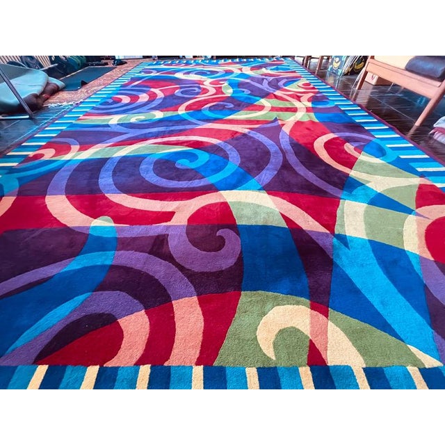 Textile Large Abstract Wool Rug for Hilton Hotel, 1980s For Sale - Image 7 of 9