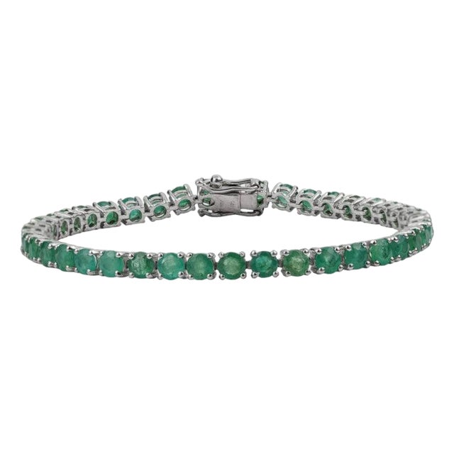 9.18 Ct Classic Emerald Tennis Bracelet in 925 Sterling Silver For Sale