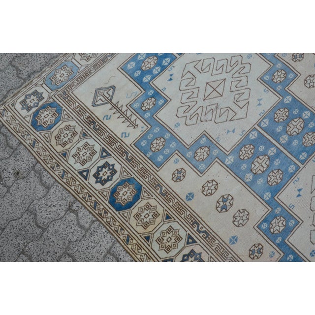 Textile Off White and Pale Blue Turkish Carpet For Sale - Image 7 of 11