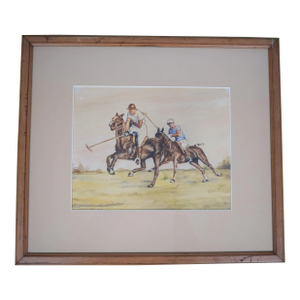 1930s Polo Match C1935 Watercolor & Gouache by Emil R., Framed