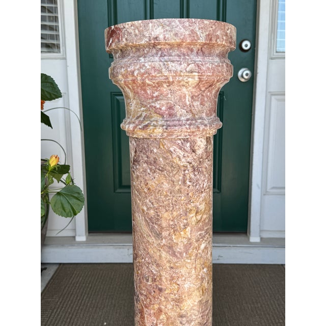 1980s Fine Pink Italian Marble 40" Neoclassical Pedestal Column Ft. Breccia-Style Veining For Sale - Image 13 of 18