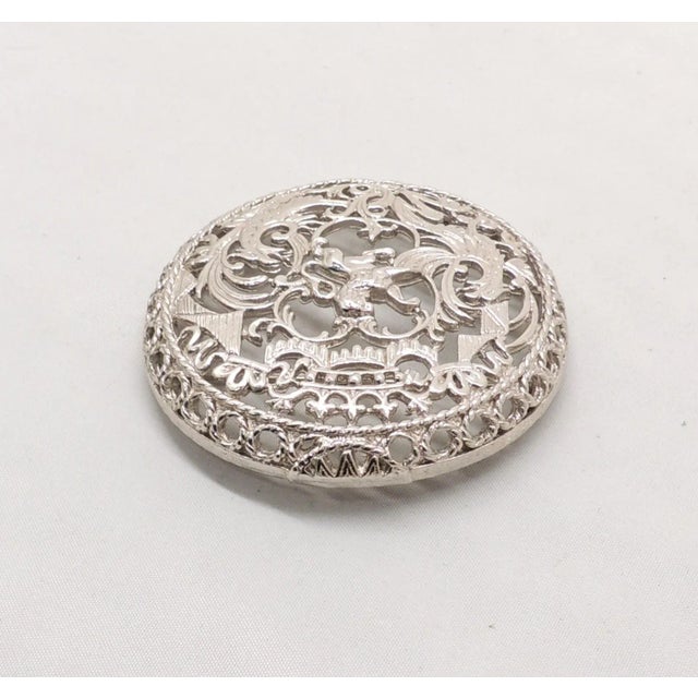 Metal Vintage Signed Napier Round Rhodium Plated Openwork Coat of Arms Brooch For Sale - Image 7 of 7
