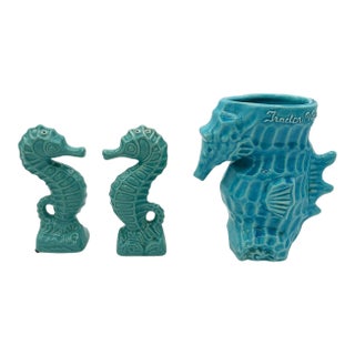 1990s Modernist Ceramic Trader Vic's Hawaii Seahorse Tiki Mug, Salt & Pepper Set For Sale
