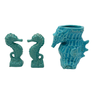 1990s Modernist Ceramic Trader Vic's Hawaii Seahorse Tiki Mug, Salt & Pepper Set