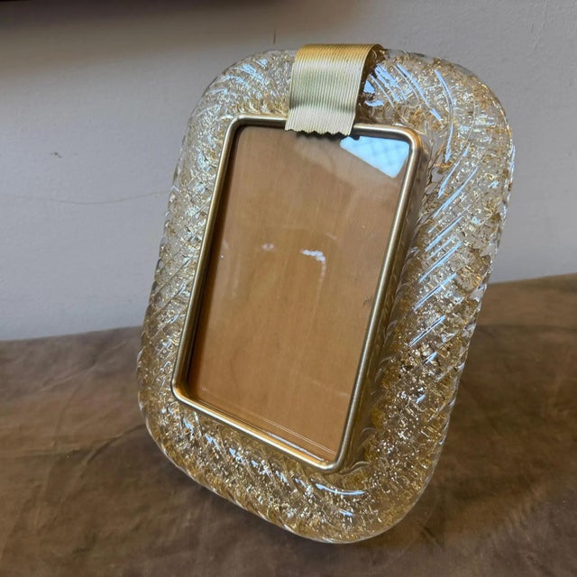 1990s 1990s Barovier Style Art Deco Brass and Gold Murano Glass Picture Frame For Sale - Image 5 of 11