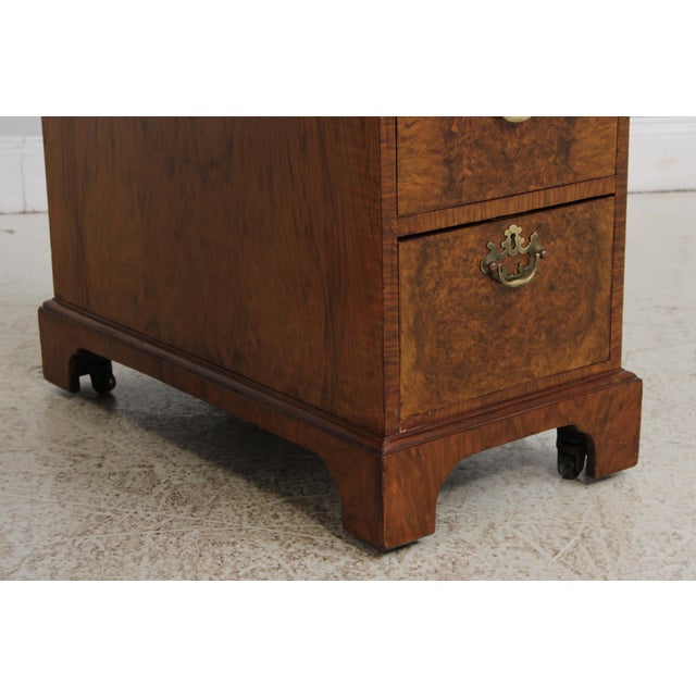 English 3 Part Leather Top Burl Walnut Desk For Sale - Image 12 of 15