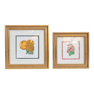 Pair of Framed Hand-Colored Floral Prints by Constance Kumpf, 1989–1990 For Sale