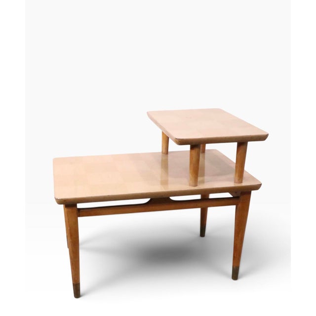 Brown Pr. Mid Century Step End Tables With Marquetry For Sale - Image 8 of 9