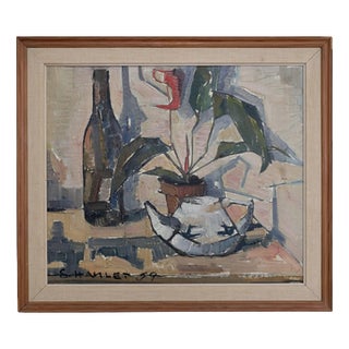 Sven-Olof Hamlet, Still Life with Plant, Oil Painting, 1959 For Sale