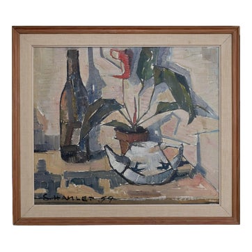 Sven-Olof Hamlet, Still Life with Plant, Oil Painting, 1959 For Sale