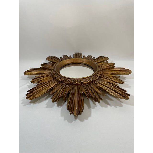 Large 18" Vintage 1990s Golden Sunburst Wall Mirror For Sale - Image 4 of 18