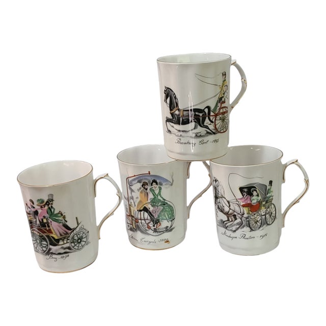 Vintage Royal Windsor England Horse & Carriage Bone China Coffee Mugs- Set of 4 For Sale