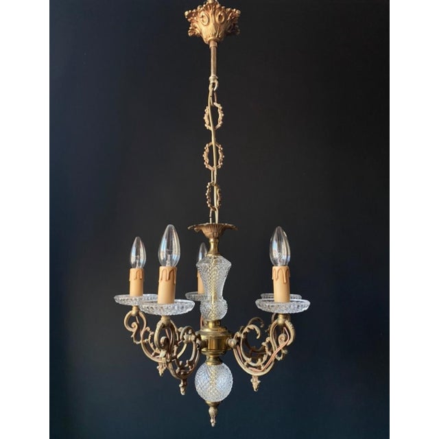 Vintage French Chandelier in Brass and Glass, 1960s For Sale - Image 3 of 16