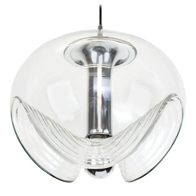 Large German Clear Glass Pendant Light by Koch & Lowy, Peill & Putzler, 1970 For Sale