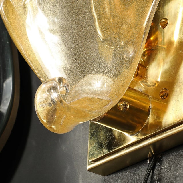 Modernist Hand-Blown Murano Glass Shell Form Sconces W/ 24 Karat Gold Flecks For Sale - Image 10 of 12