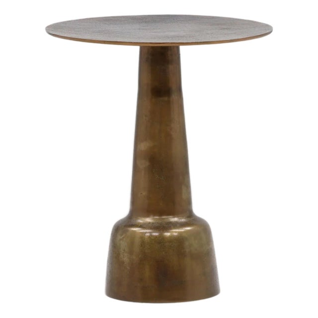 Brass Finish Pedestal Side Table For Sale