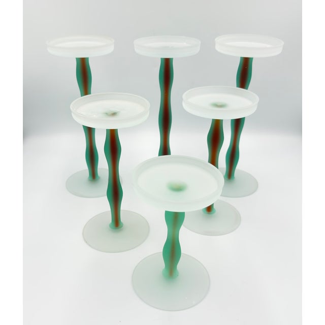 Vintage postmodern frosted art glass pillar candle holders, designed by Anne Nilsson for Orrefors to bring a touch of...