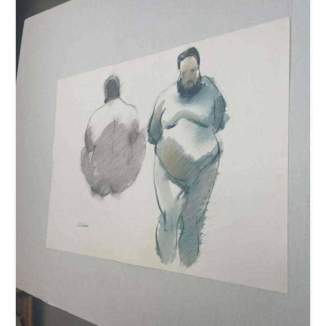 Mid-Century Modern Vintage Signed Abstract Male Nude Portrait Painting For Sale - Image 3 of 6