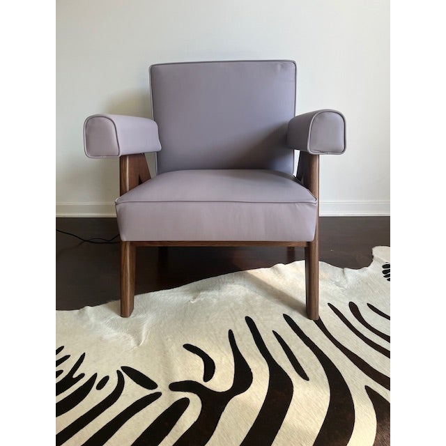 Luxury Italian Leather Accent Chair – Smoked Walnut & Lilac Grey - Made in Italy! For Sale - Image 4 of 8