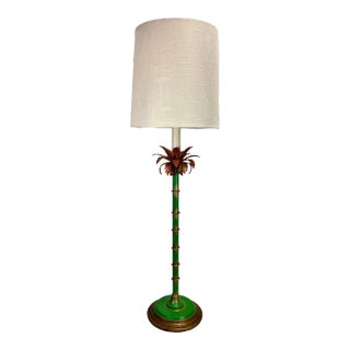 Vintage Palm Beach Regency Newly Painted Pink and Green Tole Palm Tree Table Lamp For Sale