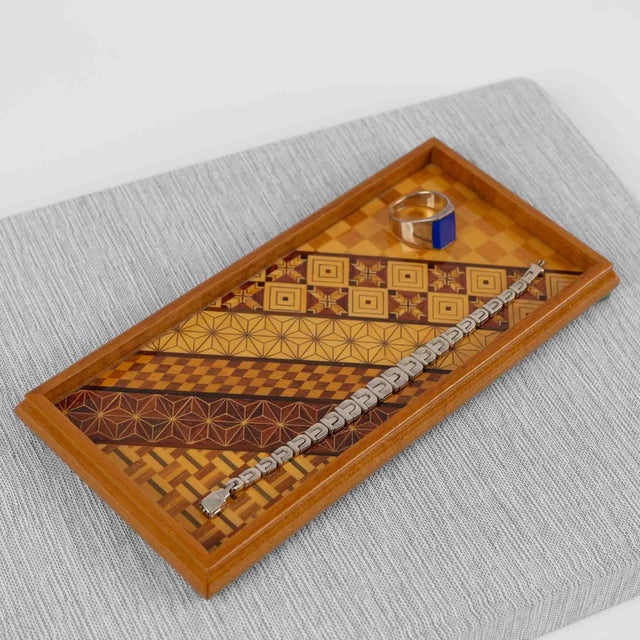 Vintage Wood Marquetry Tray With Geometric Patterns For Sale - Image 14 of 15
