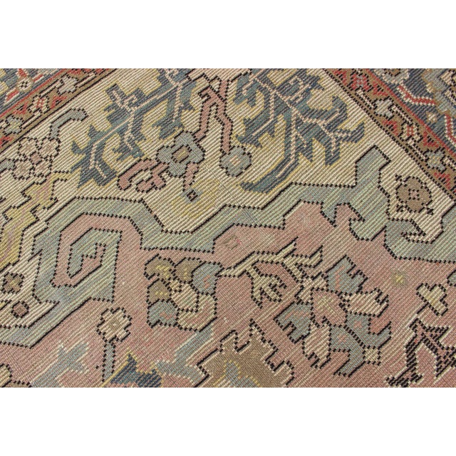 1930s Large Oushak Rug With Floral Design in Pink and Steel Blue For Sale - Image 9 of 13