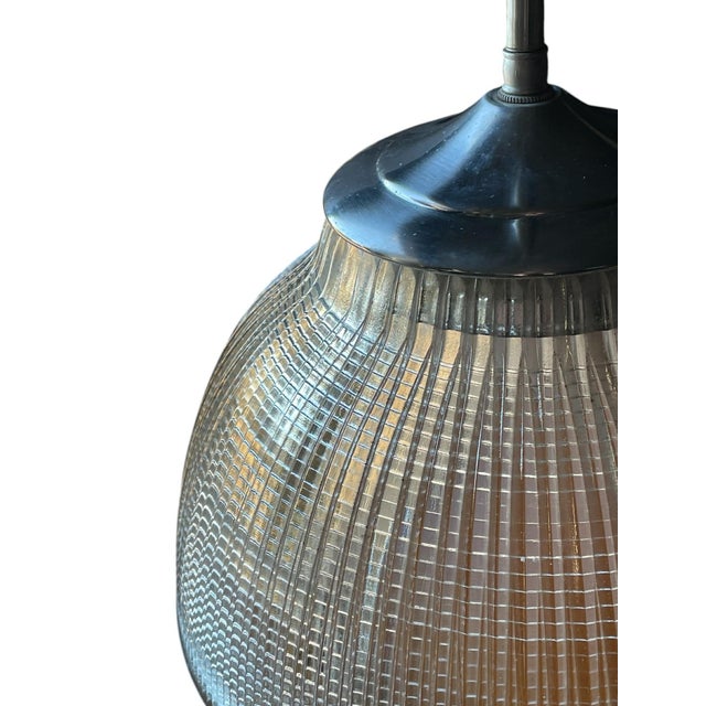Chrome Vintage Halophane Pendant Light For Sale - Image 8 of 14