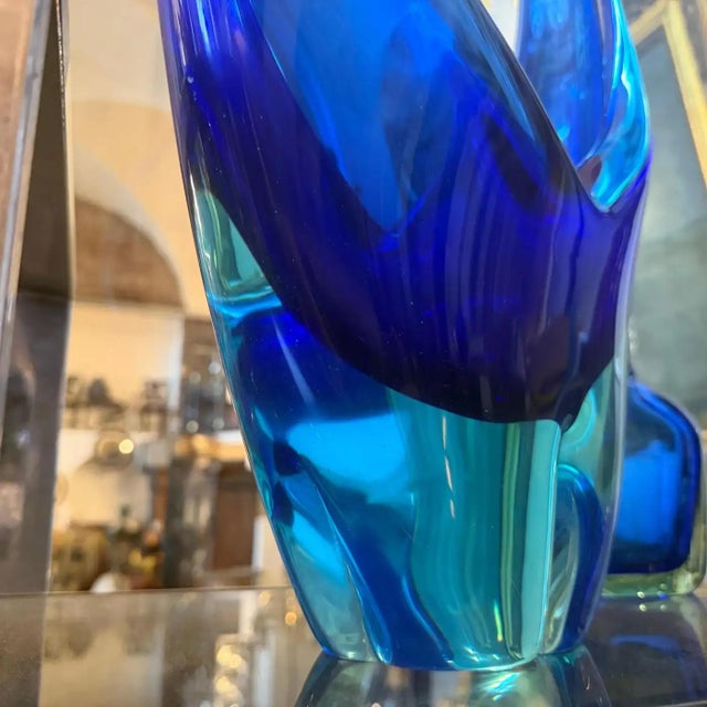 1960s Blue and Turquoise Heavy Murano Glass Huge Centerpiece by Flavio Poli For Sale - Image 11 of 18
