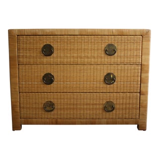 Vintage Natural Wicker & Rattan 3 Drawer Chest of Drawers For Sale