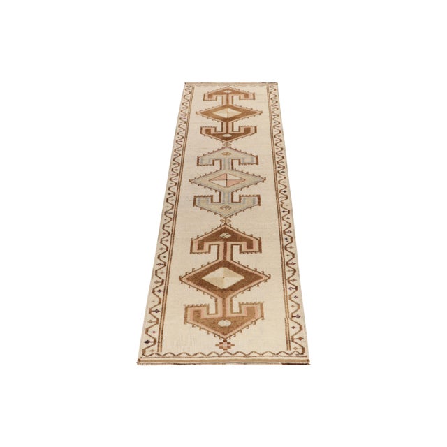Traditional Vintage Tribal Rug in White & Beige-Brown Geometric Pattern, Pastel Accents For Sale - Image 3 of 7