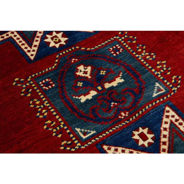 Vintage Caucasian Kazak Red Wool Rug With Geometric Motif For Sale - Image 4 of 9