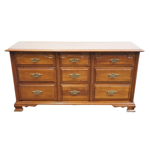 American Permacraft / Sanford Solid Cherry Early American Traditional 62" Triple Dresser 79-02 For Sale - Image 3 of 13