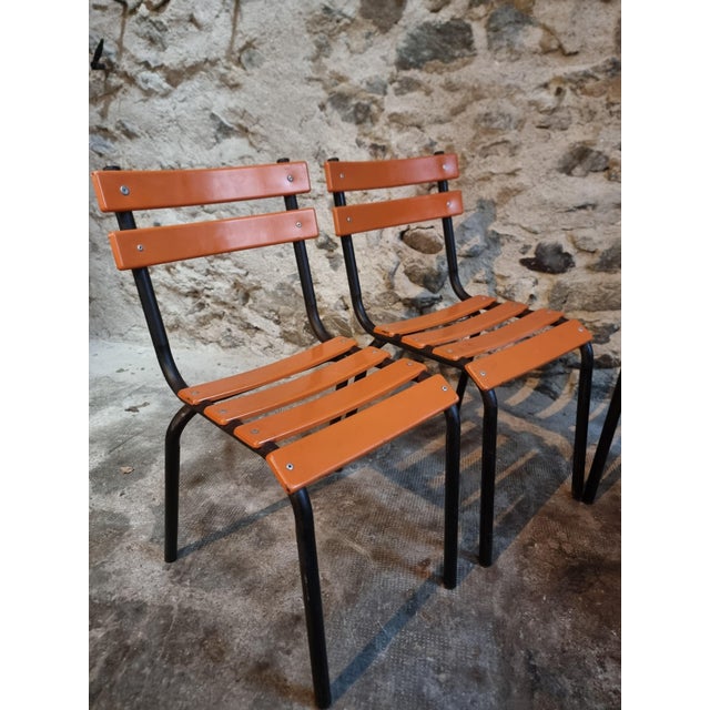 Industrial Vintage French Industrial Stackable School Chairs, 1960s, Set of 4 For Sale - Image 3 of 14