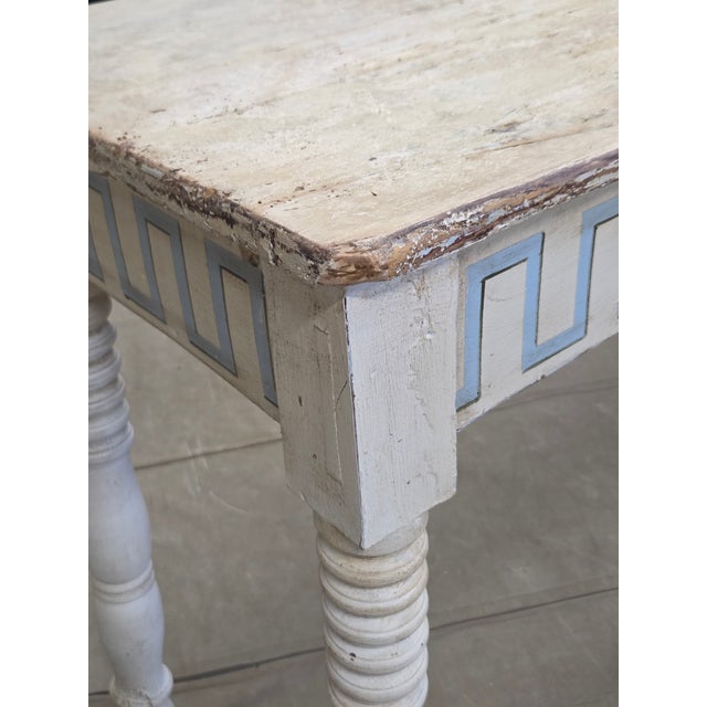 Antique French Rustic Painted Pine and Hardwood Console Table With Greek Key Motif For Sale - Image 15 of 17