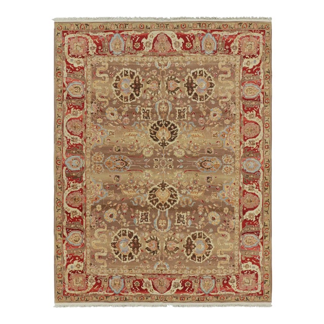 Rug & Kilim’s Persian Tabriz Style Rug in Beige-Brown With Floral Patterns For Sale