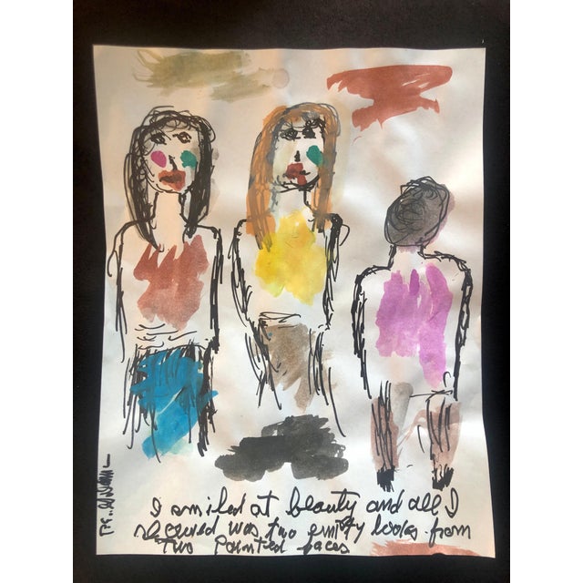 Painted faces, greenwich Village New york. Poetry, based on poem or song lyrics. Watercolor painting hand signed by Peter...