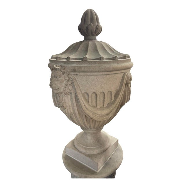 2000 - 2009 Pair of Neo-Classical Style Cast Stone Garden Urns and Pedestals For Sale - Image 5 of 12