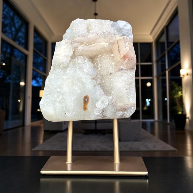 Natural Quartz Crystal Sculpture on Golden Metal Stand For Sale - Image 4 of 12