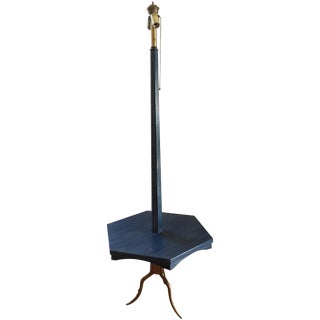 Aldo Tura Wood and Brass Floor Lamp With Table For Sale