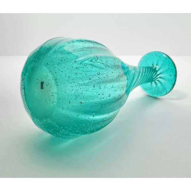 1970s Studio Postmodern Italian Teal Swirl Control Bubble Disk Lip Vase For Sale - Image 4 of 4